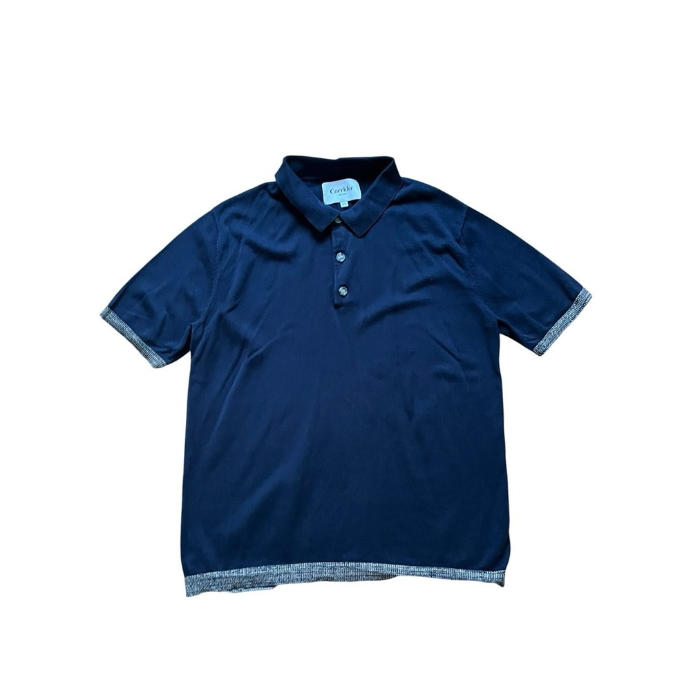Corridor New York Knit Polo Shirt Mens XL Navy Short Sleeve Ribbed Hem